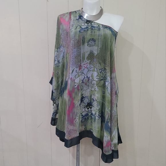 ABS Allen Schwartz Tops - ABS by Allen Swartz Multi Color Tunic Dress Blouse Sz M Lined One Shoulder NWT